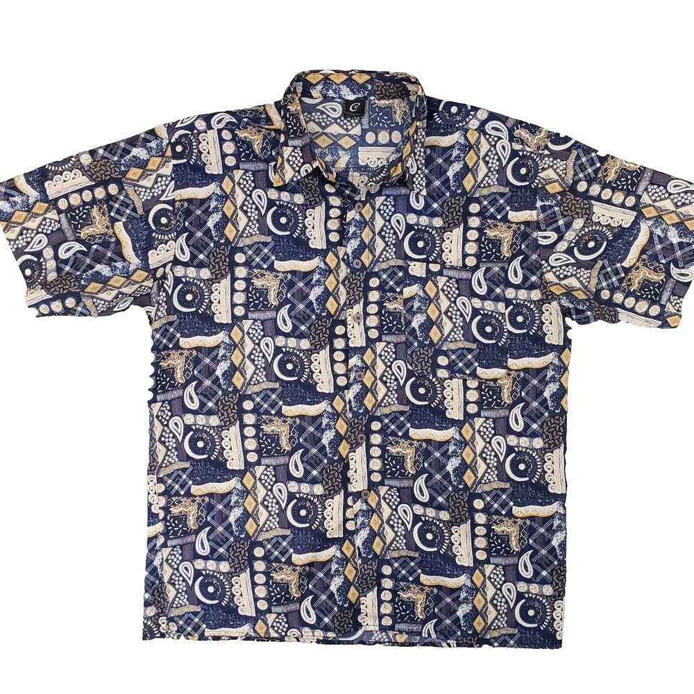 Claudio Nucci Geometric Paisley Shirt Mens L Blue Fun Abstract Retro 90s‎ Russia